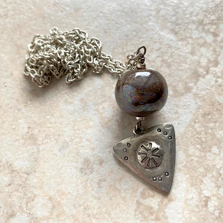 Kazuri Bead & Silver Triangle  Pendant Necklace ~ was $32