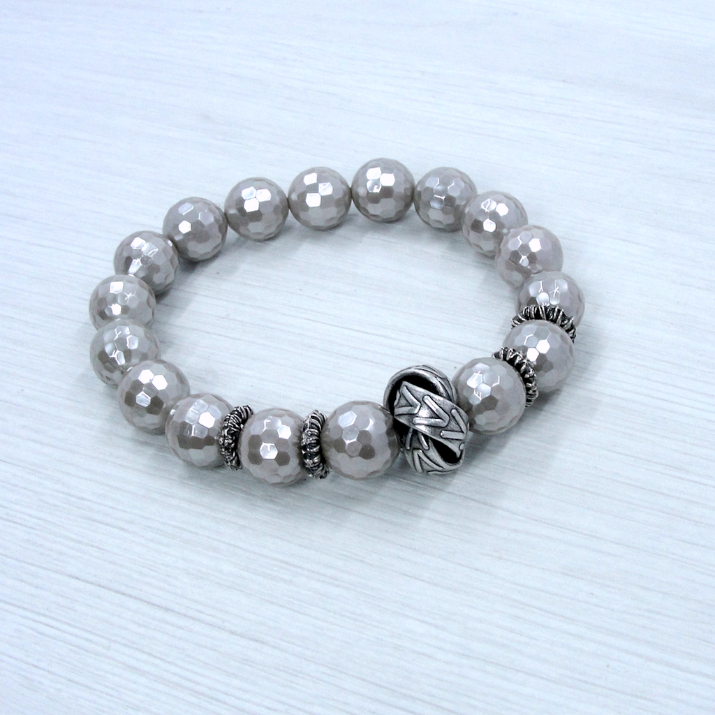 Gray Mother of Pearl & Silver Love Knot Stretch Bracelet