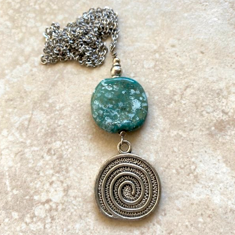 Kazuri Bead & Spiral Charm Necklace ~ was $28