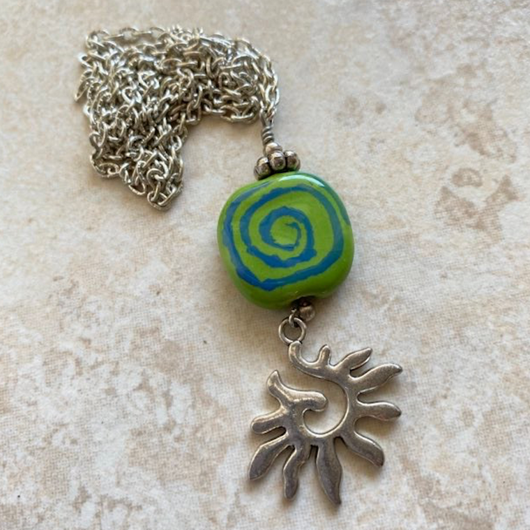 Kazuri Bead & Sun Charm Necklace ~ was $28