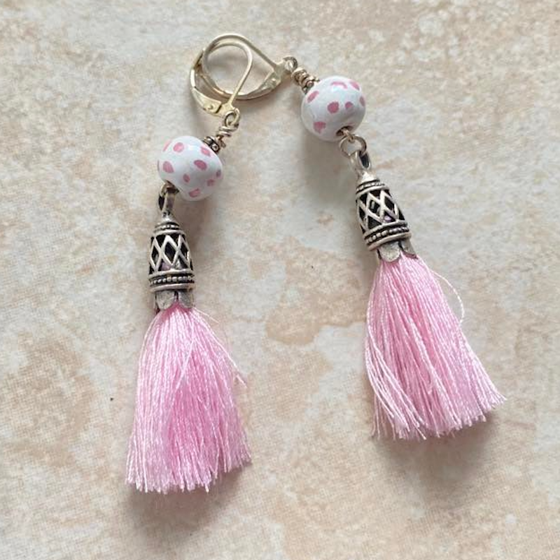 White & Pink Petite Kazuri Earrings were $24